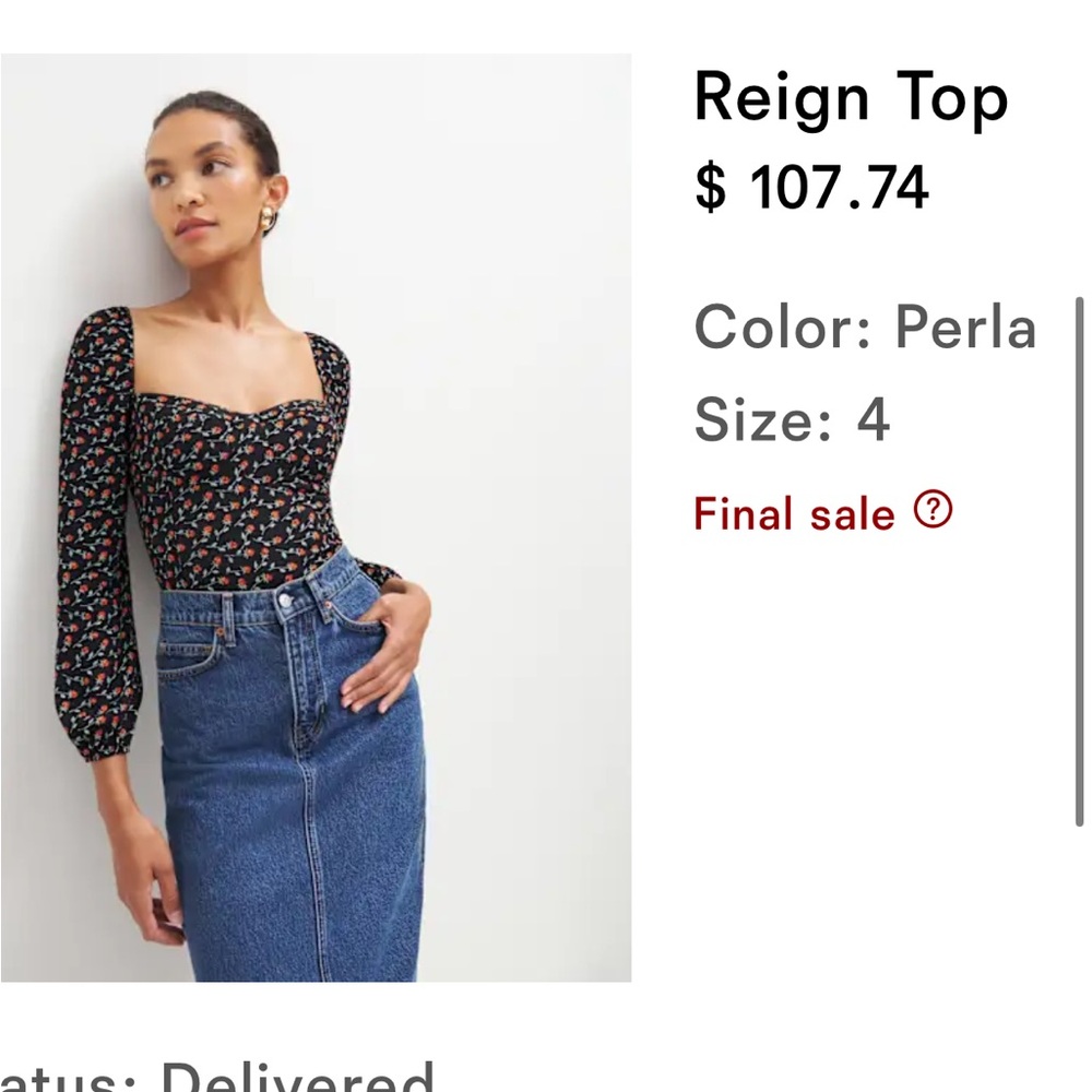 Reformation Reign Top Black - Size 4